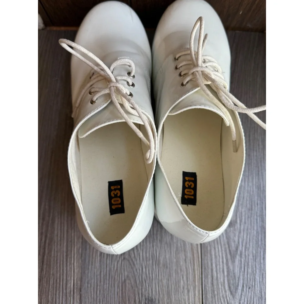 White Platform Oxford Heels, Women's Lace Up Chunky Heel Shoes, Retro size small